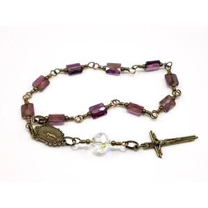 Miraculous Medal One Decade Rosary, Holy Rosary, Swarovski Purple Beads